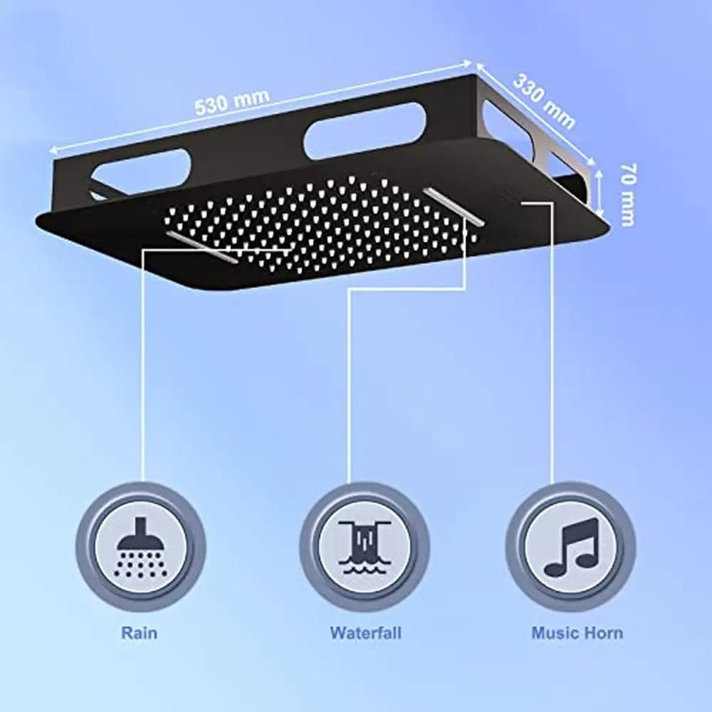 Luxury Full Body LED Music Shower System with Body Jets Thermostatic Control Waterfall Rain Handheld Faucet Bluetooth Smart