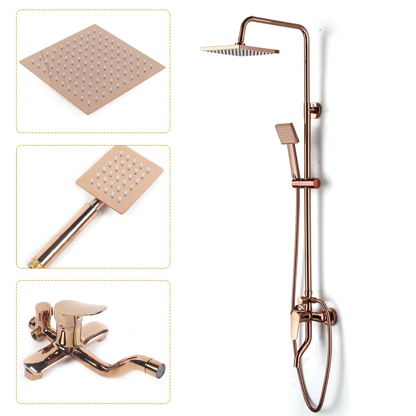 Luxury Shower Faucet Rainfall Shower Head Combo Set Wall Mounted Mixer Valve Bathroom Shower Combo System with overhead shower