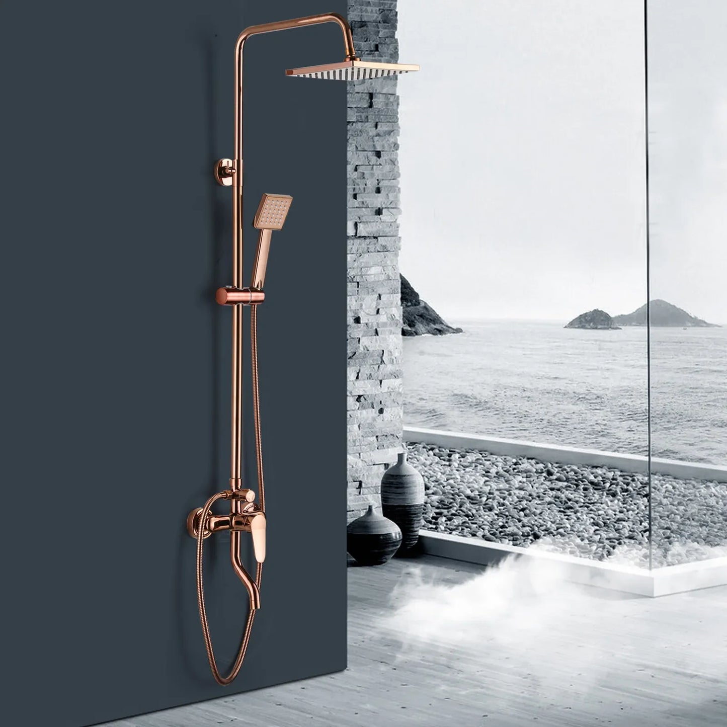 Luxury Shower Faucet Rainfall Shower Head Combo Set Wall Mounted Mixer Valve Bathroom Shower Combo System with overhead shower