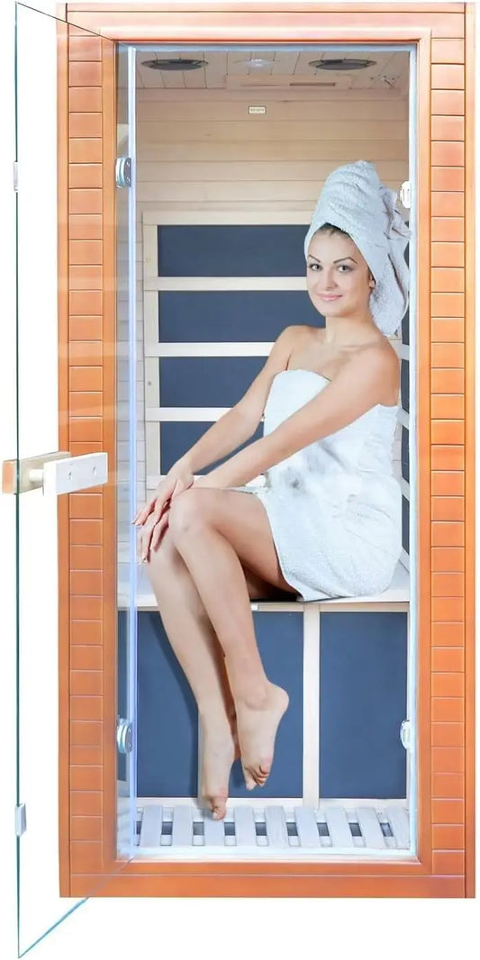 Home Sauna Far Infrared Mini Low EMF Single Indoor Wooden Hemlock Sauna1200W Dry Saunas for Home with Bluetooth Player
