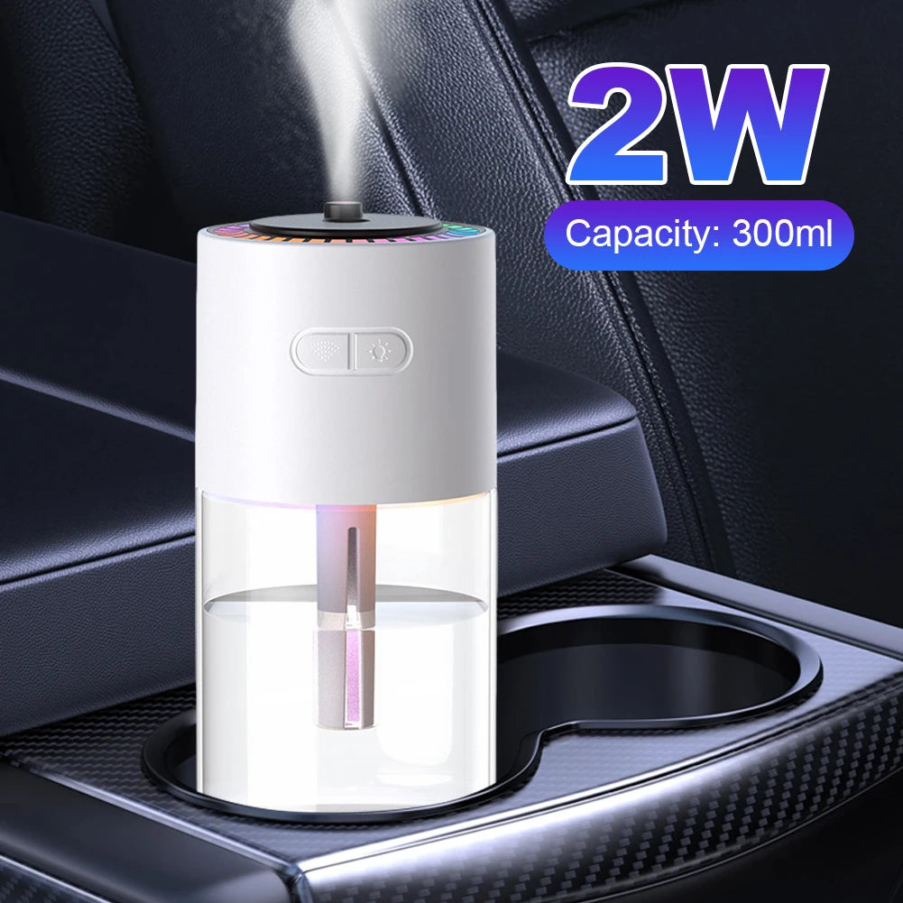 Car Air Humidifier with RGB LED Light 280ML Essential Oil Diffuser Rechargeable Mini Aromatherapy Machine for Bedroom and Travel