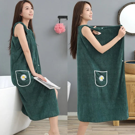 Wearable bathrobe, household women's bag, adult absorbent pure cotton quick drying hair skirt, long bathroom washable bath towel