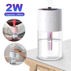 Car Air Humidifier with RGB LED Light 280ML Essential Oil Diffuser Rechargeable Mini Aromatherapy Machine for Bedroom and Travel