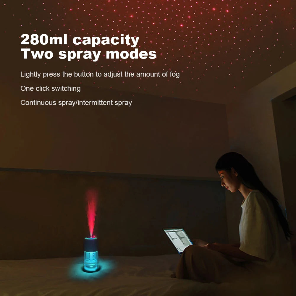 Car Air Humidifier with RGB LED Light 280ML Essential Oil Diffuser Rechargeable Mini Aromatherapy Machine for Bedroom and Travel