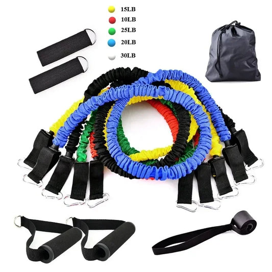 11-Piece Set Resistance Bands Tensioner Pull Rope Fitness Multi-function Tensioner Suit Muscle Training Belt Elastic Sleeve Band