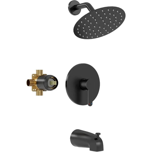 Tub Shower Faucet Set, 8 Inch Matte Black Showers Head and Handle Set, High Pressure Bathtub Shower Faucet with Valve